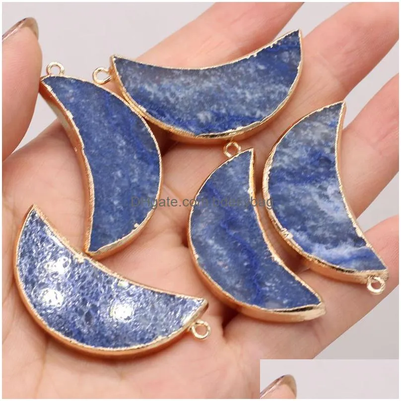 charms natural semiprecious stone pendant moon shape blue aventurine diy jewelry making necklace bracelet giftcharms