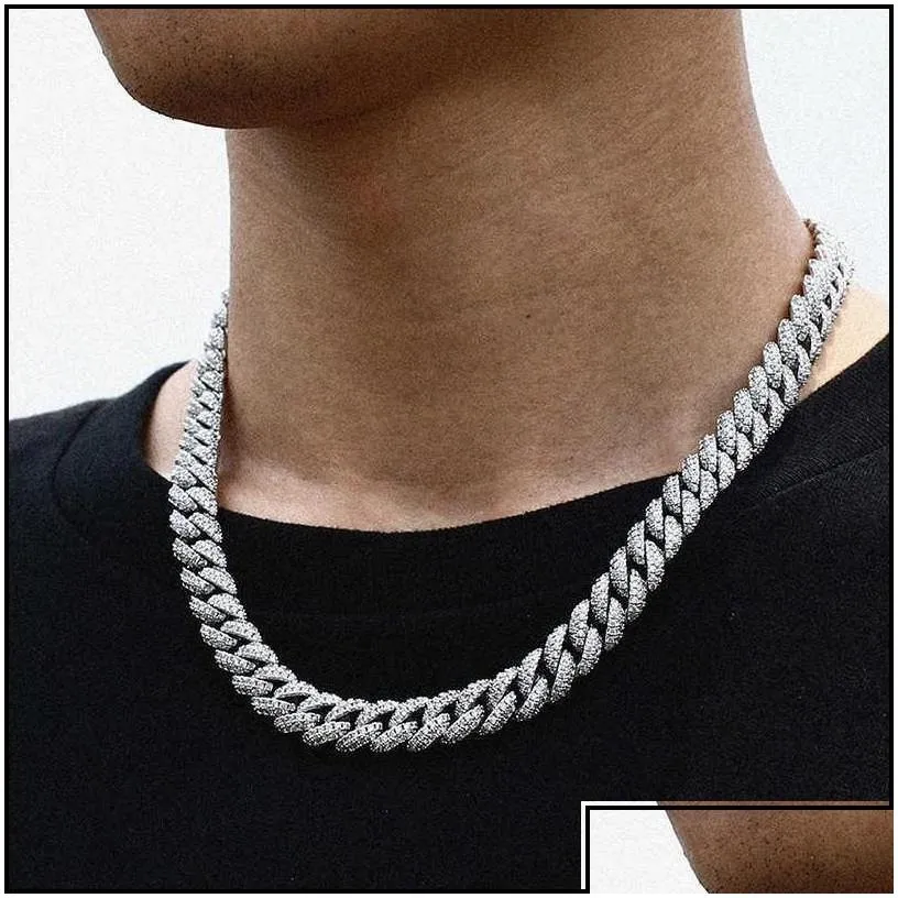 pendant necklaces necklaces 18 inch 10mm 925 sterling sier setting iced out moissanite diamond hip hop cuban link chain miam dhgarden