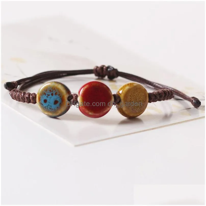 wholesale amazing handwoven bead bracelet with national wind bracelet jingdezhen coloured glaze ceramic beads jewelry shipping