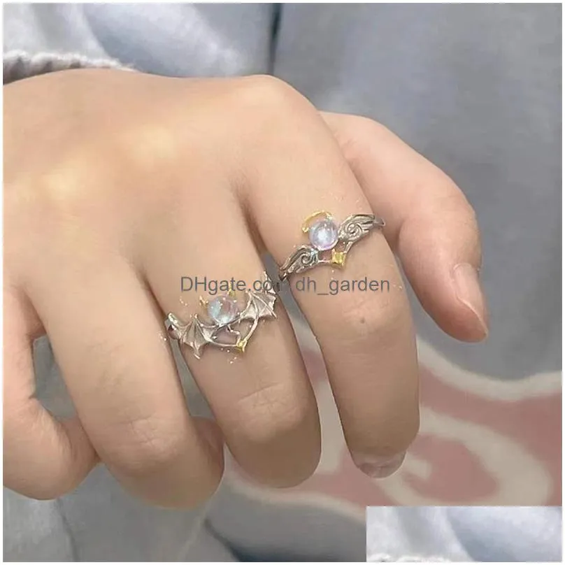 creative angel and devil moonstone ring fashion opening adjustable male and female couple rings