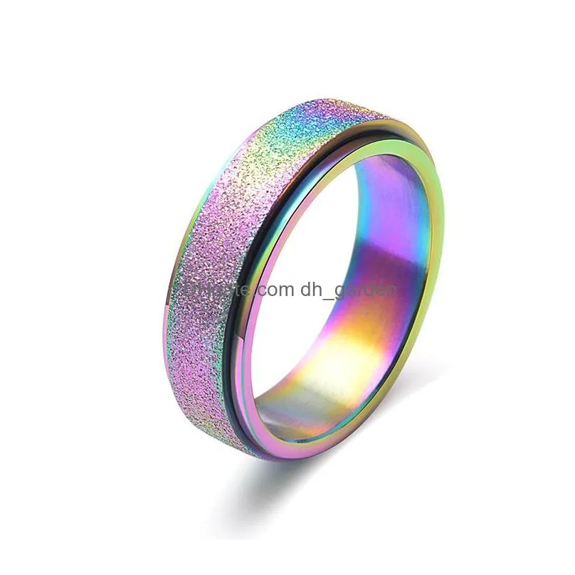 wholesale rose gold titanium steel frosted rotating rings colorful pearl sand ring jewelry factory direct sales jzr060