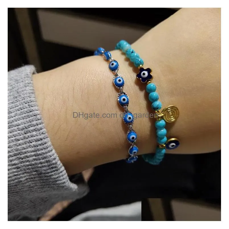 hot selling new palm blue eyes bracelets strands flower dragonfly evil eye diamond bead alloy bracelet manufacturer wholesale