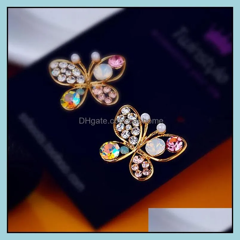 crystal simulated pearl butterfly stud hollow cubic zirconia rhinestone for women earring jewelry accessory