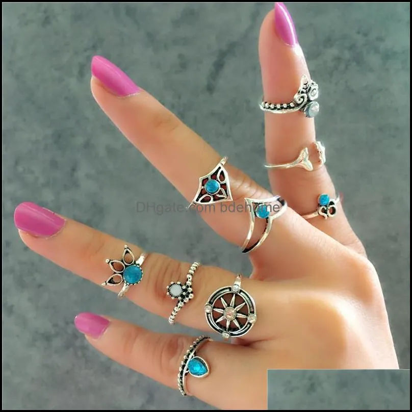 pretty vintage knuckle rings beautifully elephant crystal wedding ring set women bohemian midi finger rings punk