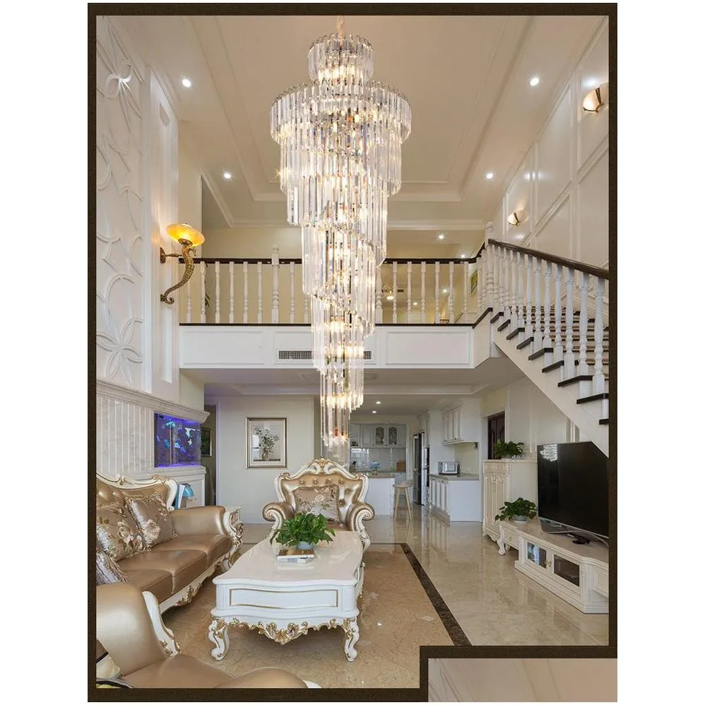 spiral crystal chandelier lighting for villa staircase el lobby luxury hanging lamps european chrome long pendant lights with led