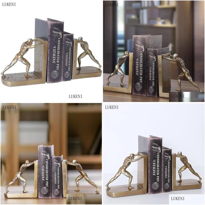 nordic simple and creative study living room wine cabinet decoration ornaments sports people bookends rely on books 210414