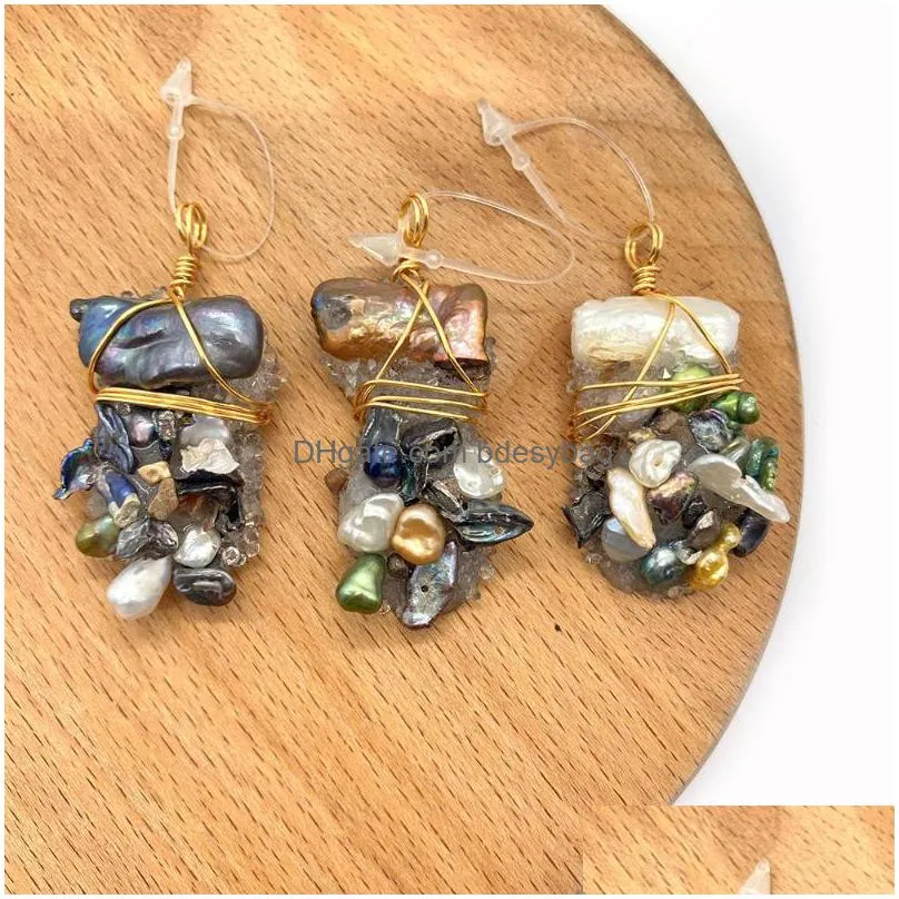 charms irregular crystal sprout pendant 2050mm inlaid pearl hand winding charm jewelry men and women diy necklace earring
