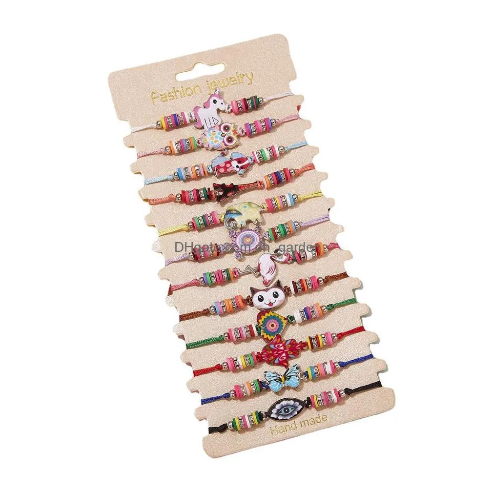 bohemian animal owl various mixed bracelets strands 12 pieces soft pottery adjustable bracelet