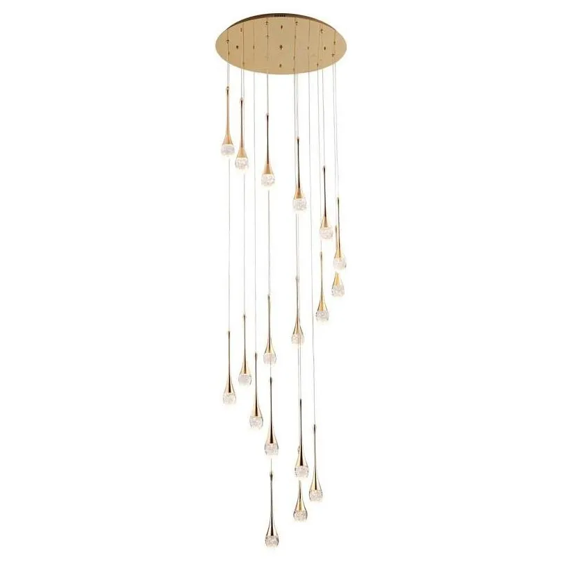 luxury crystal long staircase chandelier modern led cristal hanging lighting for living room lobby gold home decor luminaire