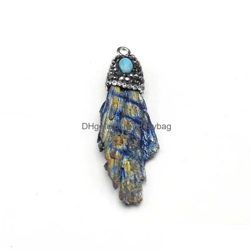 charms phoenix feather blue flame rough stone pendant colorful vintage for jewelry making diy necklace accessories wholesale lotcharms