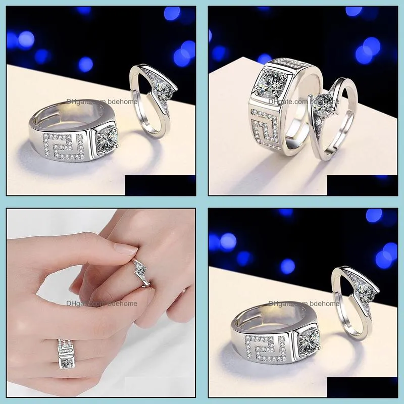 crystal couple rings set for women sliver ring for couples wedding rings sets for men women promise engagement ring