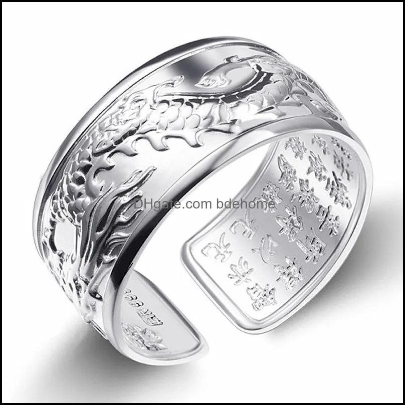 silver rings original flying dragon big nonmosaic aristocratic domineering open adjustable mens ring