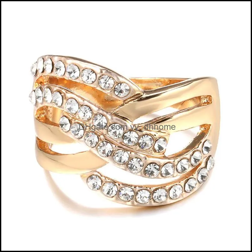 twist ring gold color with micro crystal zircon stone delicate wedding rings lady fashion jewelry