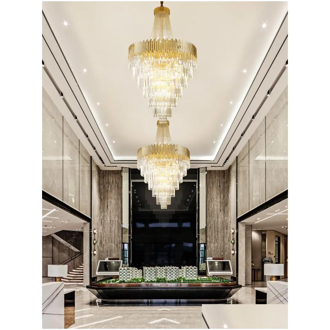 large crystal chandelier in duplex building luxury el lobby engineering villa living room hollow