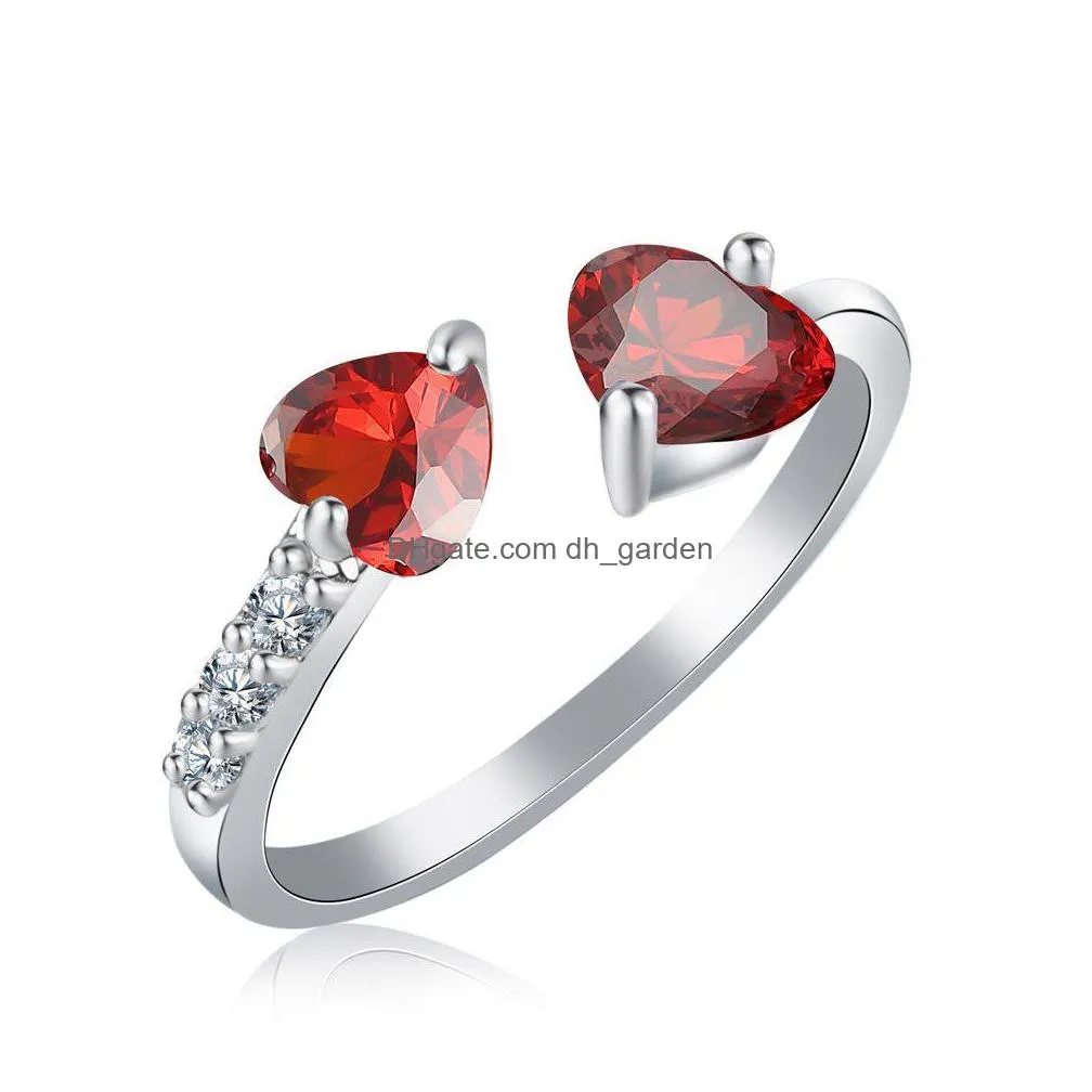 christmas hand decoration ring gift korean version double heart full diamond opening rings one size zircon womens ring