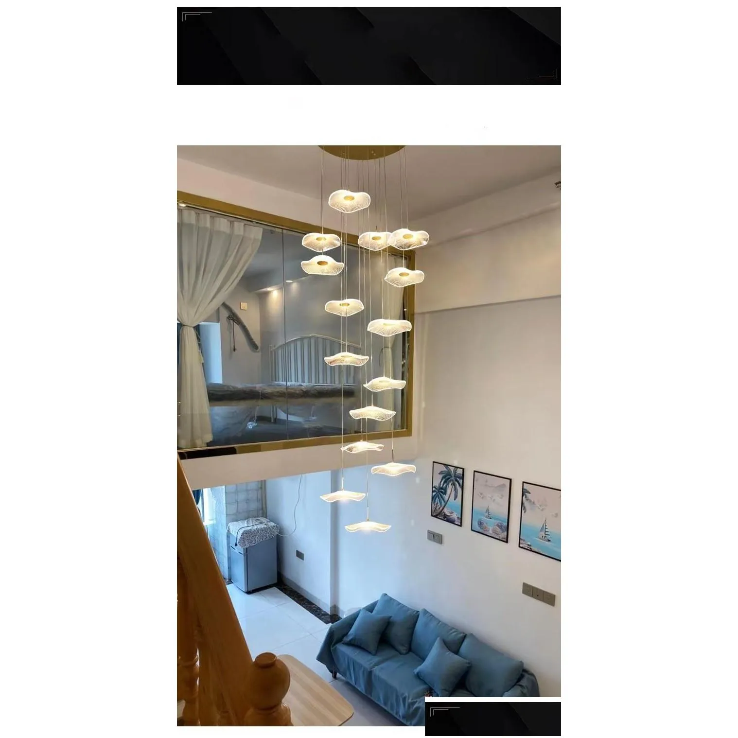 lotus leaf staircase chandelier lamp modern minimalist living room lighthouse el creative personality led multihead