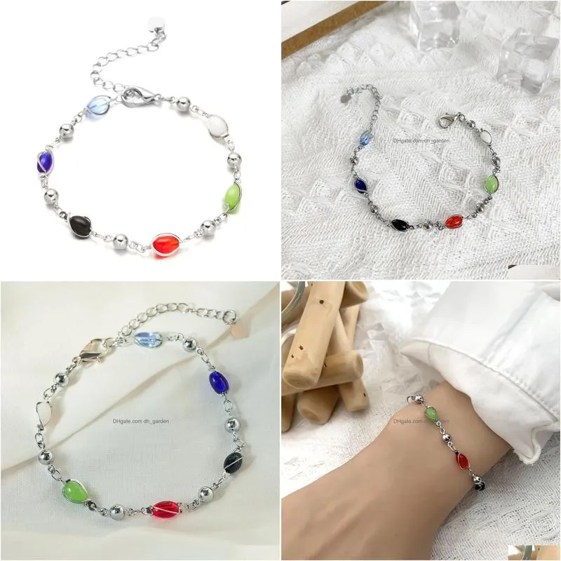 wholesale bracelets european and american geometric oval imitation gem bead chain bracelet versatile lady charms chains