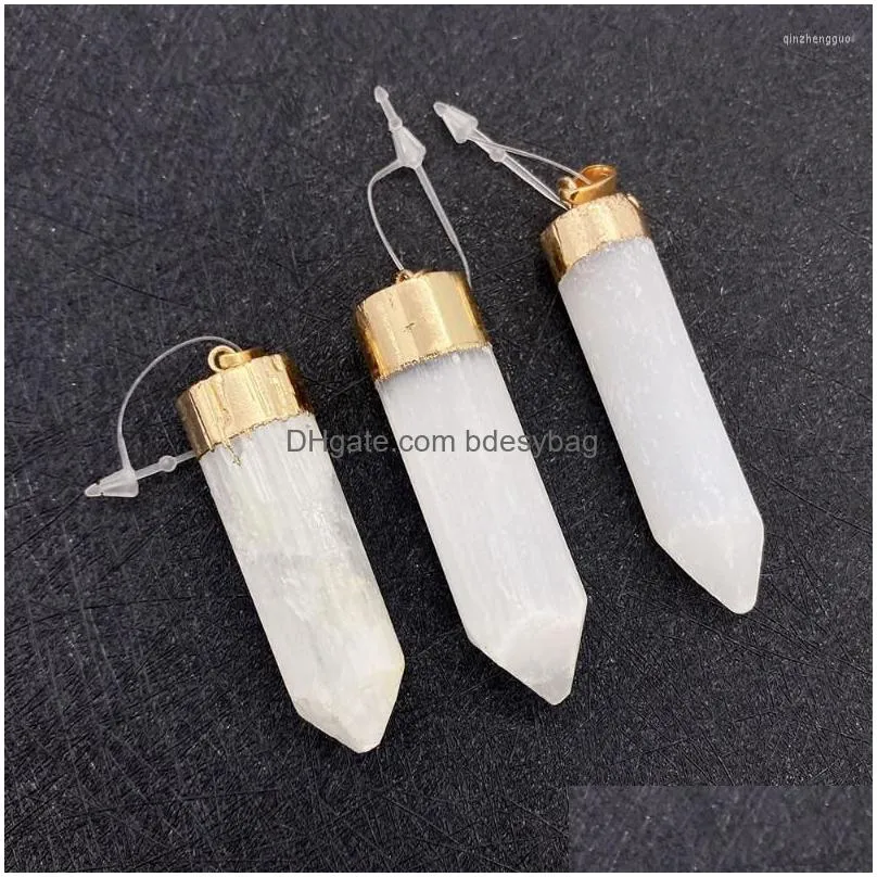 charms 1pc natural stone gold plated crystal necklace pendant 1555mm cube white charm jewelry diy earring accessories