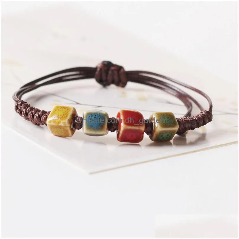 wholesale amazing handwoven bead bracelet with national wind bracelet jingdezhen coloured glaze ceramic beads jewelry shipping
