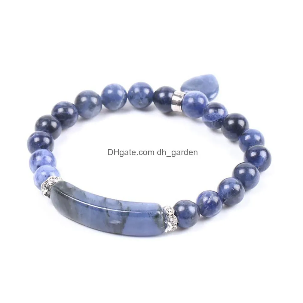 wholesale natural energy amethyst handstring stone bead bracelet with love heart lifting elastic jewelry of womens gemstone bracelet