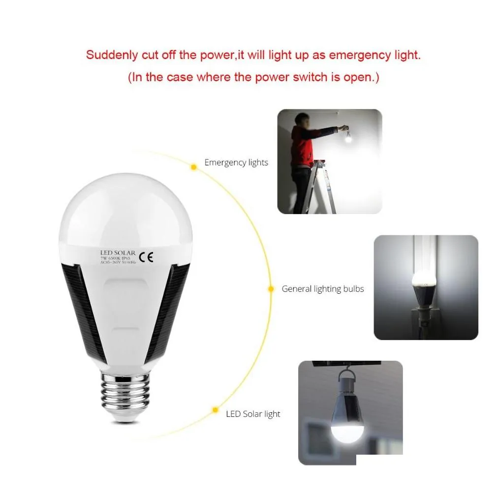 e27 7w 12w solar lamp 85265v energy saving light led intelligent lamp rechargeable solar emergency bulb daylight