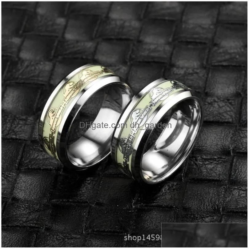 8mm titanium steel new luminous dinosaur world ring popular jewelry fluorescent band rings designer wholesale