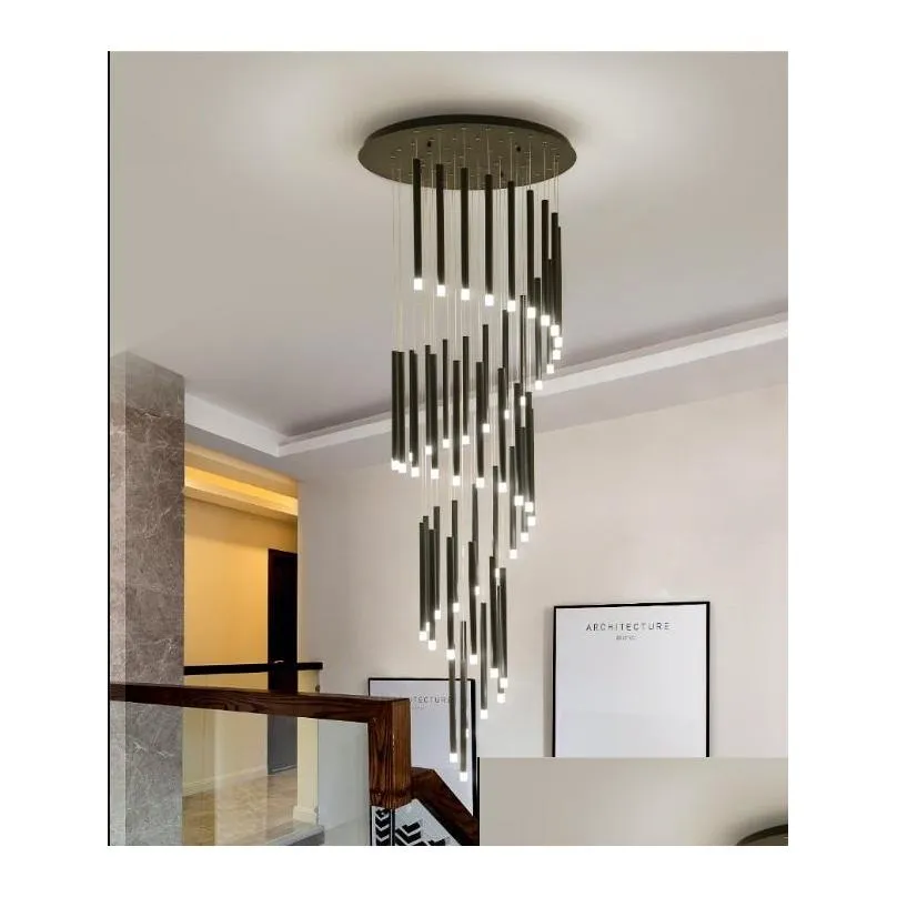 modern led chandelier minimalist duplex floor fashion atmosphere nordic living room lamp villa spiral staircase long hanging