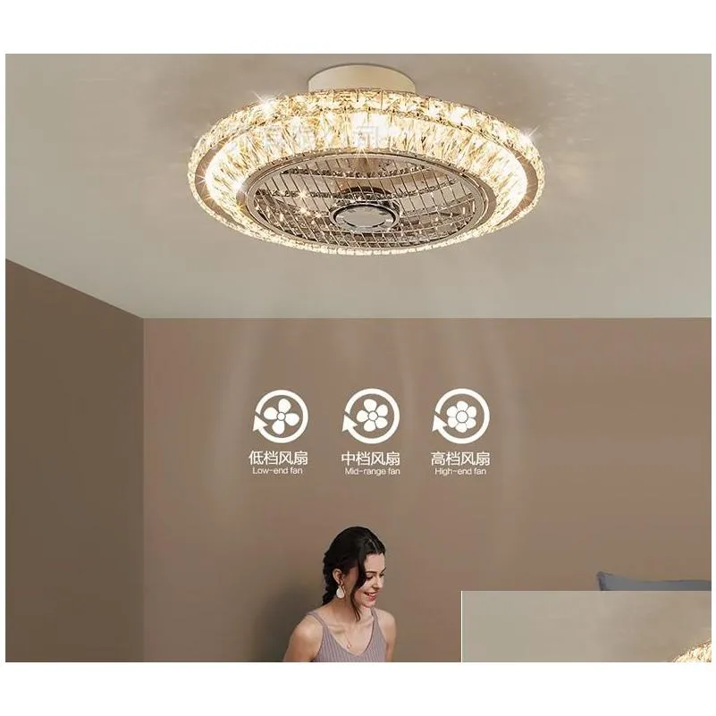 bluetooth crystal smart modern led ceiling fan lamps with lights app remote control ventilator lamp silent motor bedroom decor