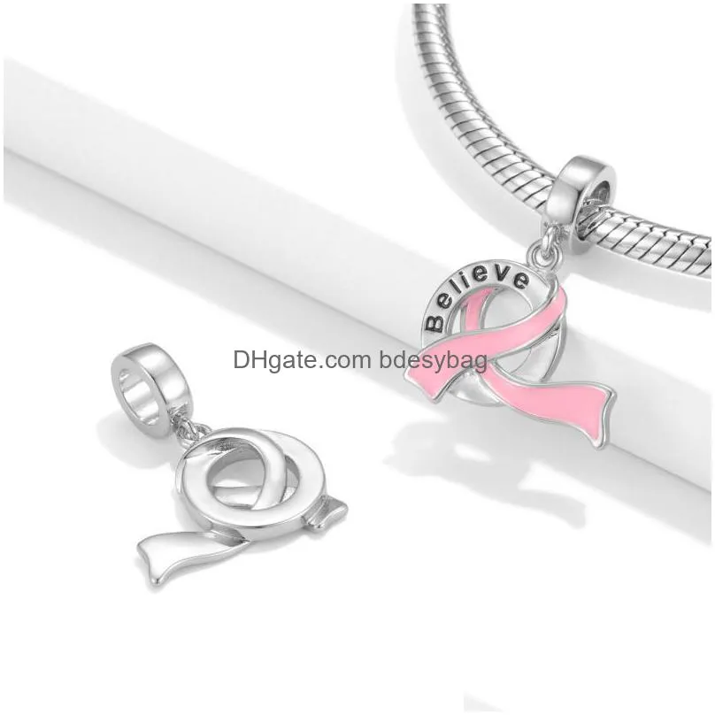 charms silver colors pendants pink flowing ribbon lucky letter charm pendant for jiuhao original bracelet necklace diy jewelry making