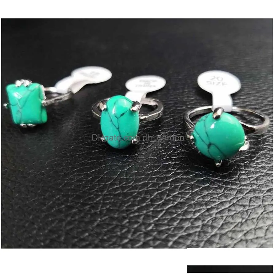cr jewelry vintage turquoise silver plated rings different shape stones size 69 adjustable womens jewelries mixed jzr041