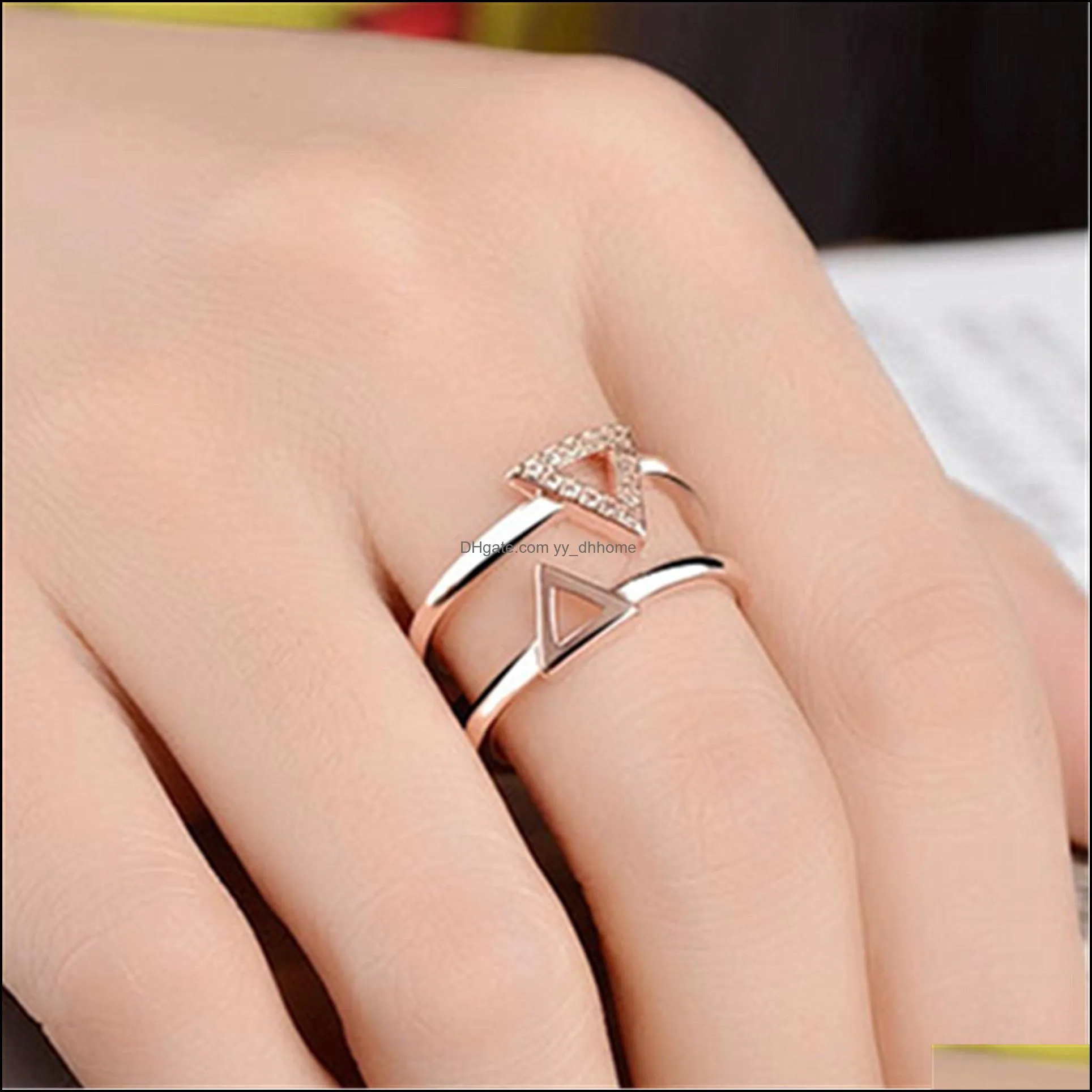 rose gold silver triangles rings for women minimalist jewelry gold color geometry openwork triangle finger party gift