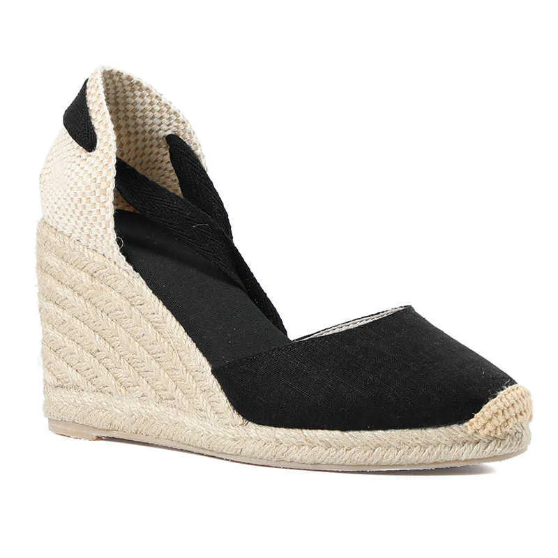 Sandals Womens Summer Espadrille Heel Wedge New Sapatos Mulher Mujer Sandals Sapato Feminino Closed Toe Shoescross-tied Rubber Lace-up T230208