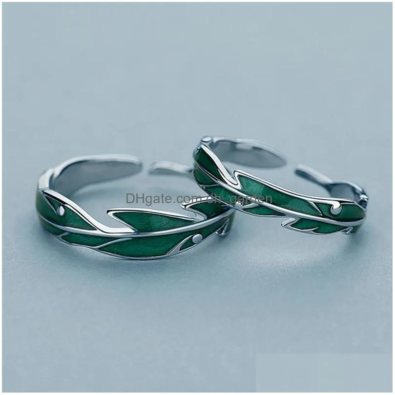 2 rain falling banana leaves couple rings opening ring personality designs