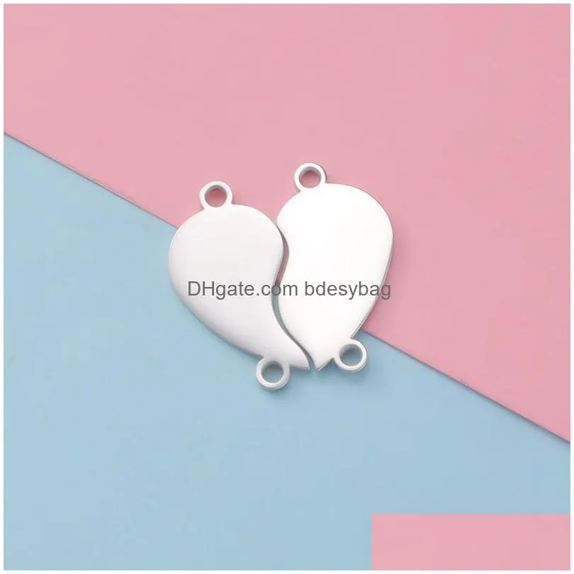 charms 10pair heart couple pendant stainless steel mirror polish handmade friendship love pendants for diy necklacecharms