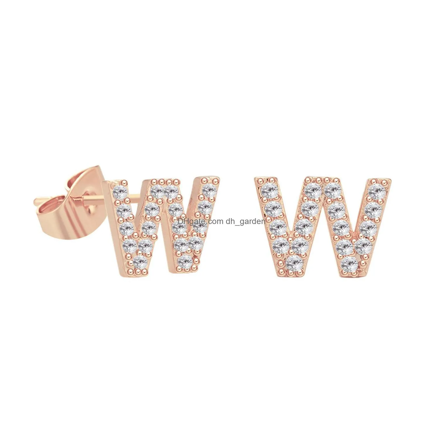 hot selling 26 letter copper inlaid zircon stud earrings rose gold temperament small letter ear accessories capital letters earring