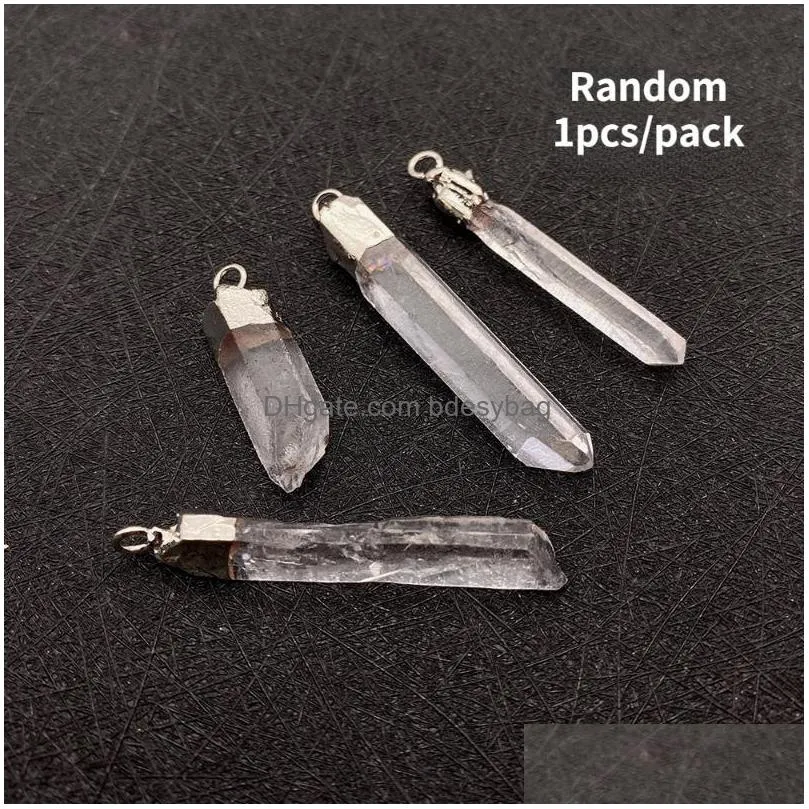 charms natural stone pendant irregualr crystal column transparent two hole connector charm for jewelry making bulk diy necklacecharms