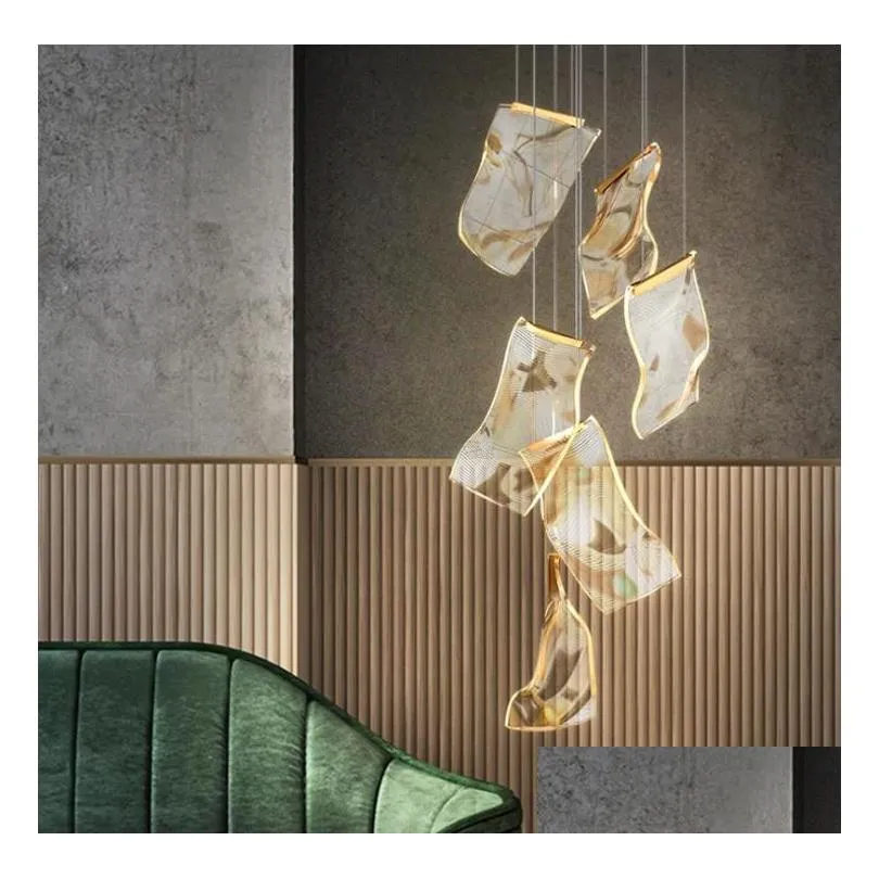 led luxury art paper iron acryl desinger hanging lamps golden chandelier lighting lustre suspension luminaire lampen for foyer