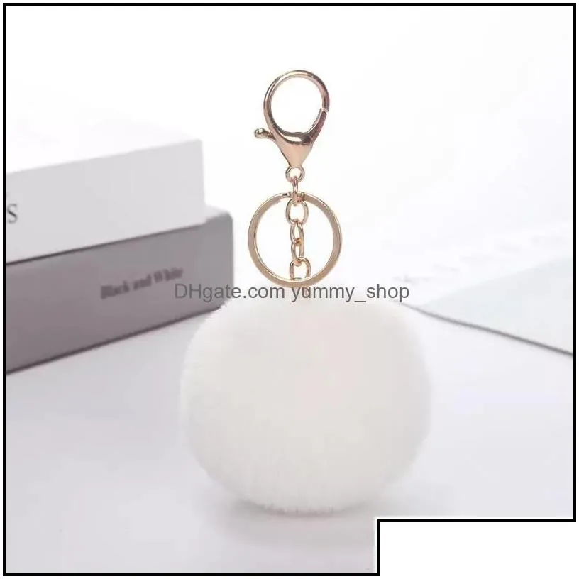 keychains lovely keychains womens pom poms faux rex rabbit fur 8cm ball key chains girl bag hang car ring pendant drop d dhseller2010