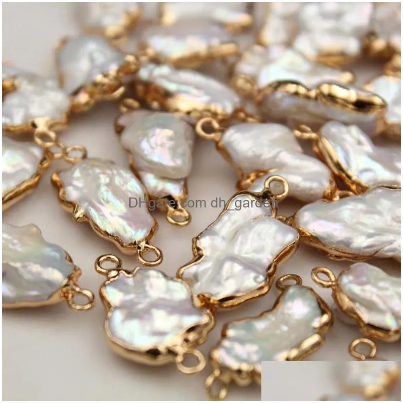 hot selling european and american irregular baroque irregular freshwater pearl gilt edged double button loose bead diy jewelry