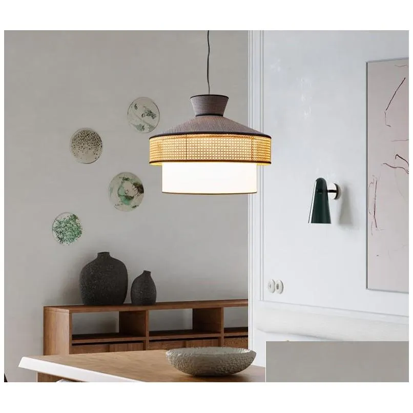 japanese simple art fabric pendant lamps led e27 restaurant modern suspension luminaire living room decoration bedroom study