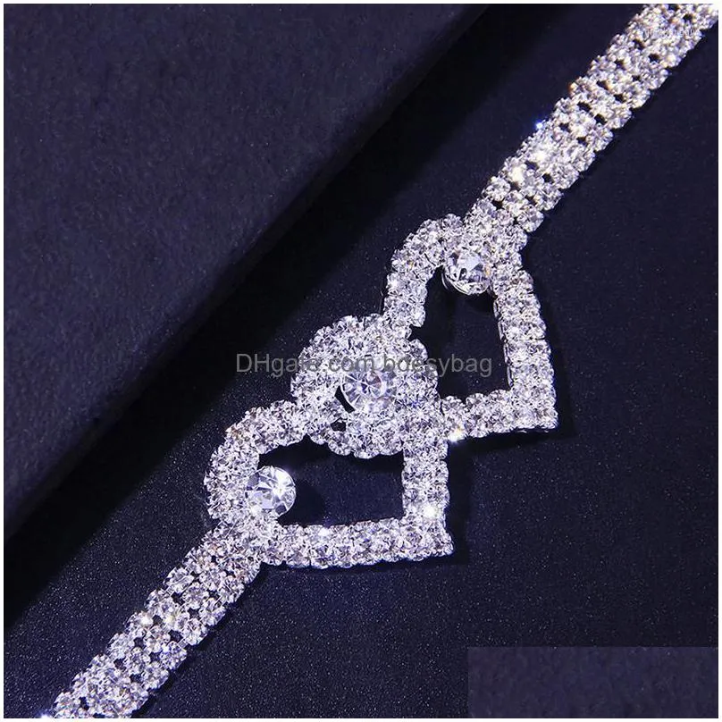 charms fashion rhinestone heart cuban anklet bracelet for women heartshape iced out leg ankle chain foot jewelry wholesale