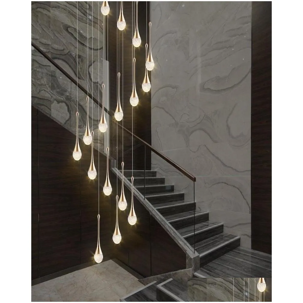 luxury crystal long staircase chandelier modern led cristal hanging lighting for living room lobby gold home decor luminaire