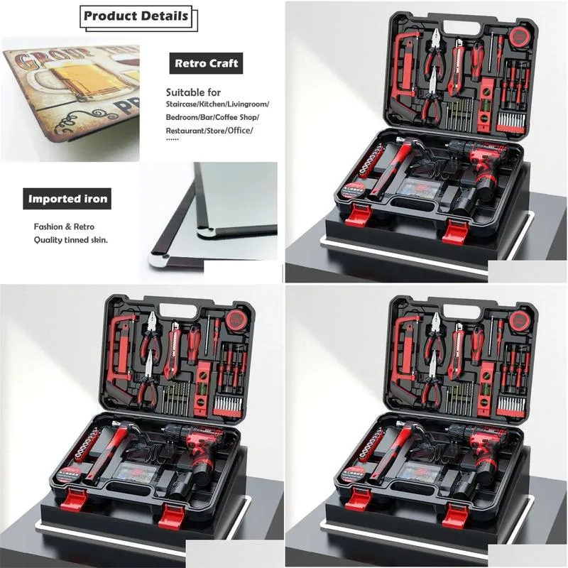 electric drill drill hand tool set hardware electrician maintenance multifunctional toolbox metal wall plate 220930