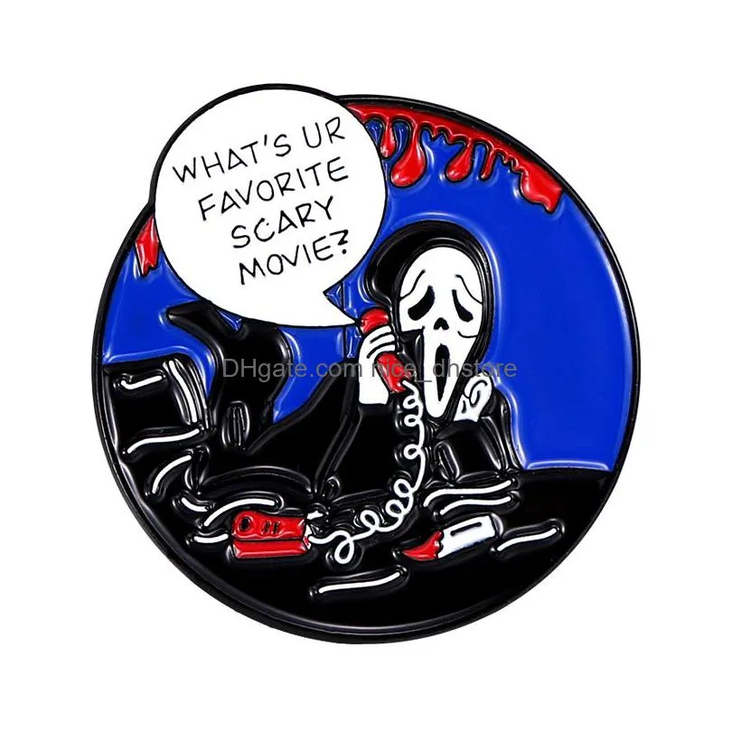 call me enamel pins whats your favorite scary movie custom brooches lapel badges gothic punk skeleton jewelry gift for friends