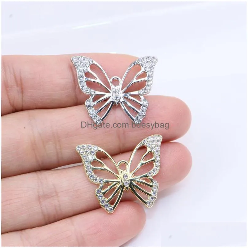 charms eruifa 6pcs 26 20mm butterfly with rhinestone zinc alloy necklace earring womens accessory jewelry girl diy handmade 2