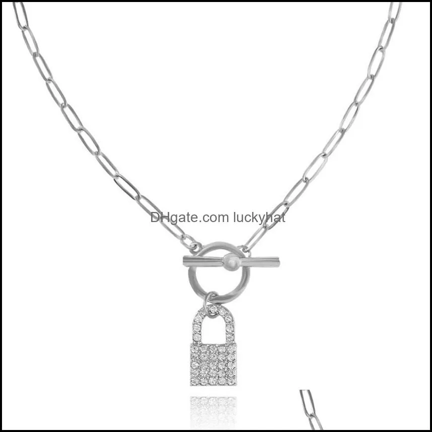 small lock necklace fashion creative diamond pendant punk style buckle necklace necklace luckyhat