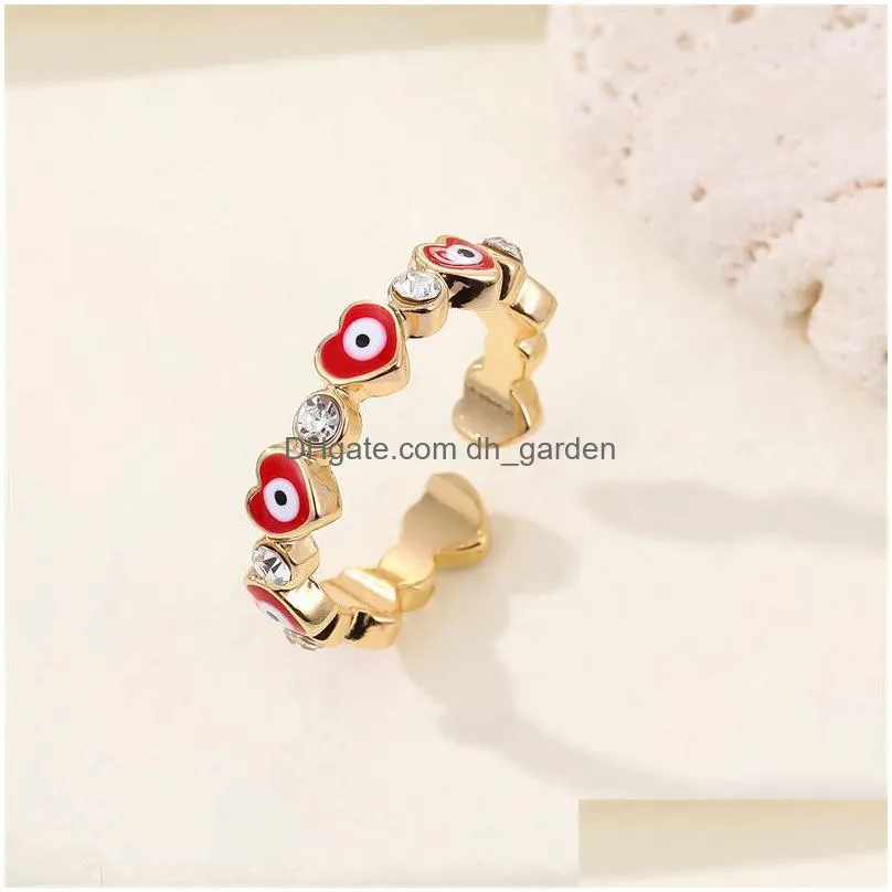 european and american personality point diamond peach heart eye ring peach devil eyes opening rings