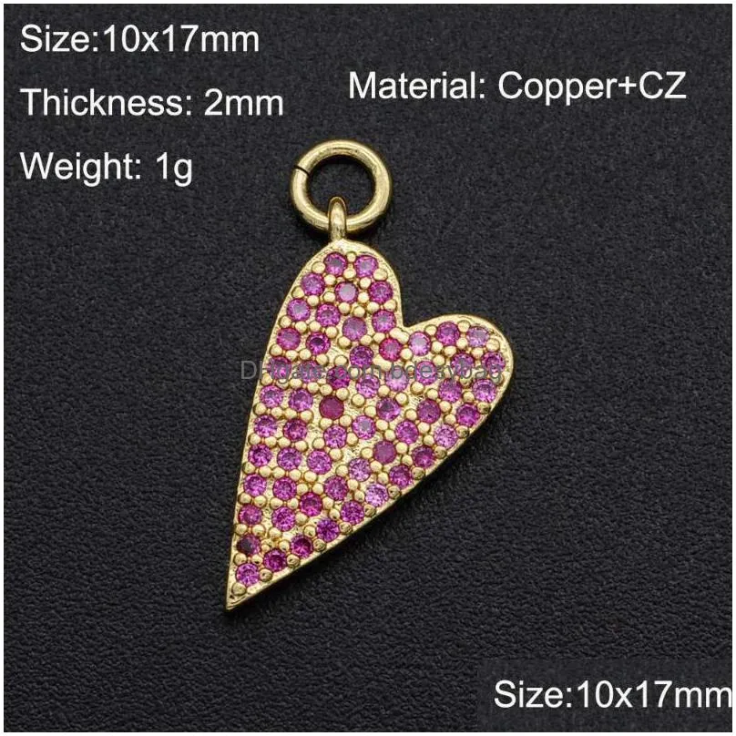 charms 10x17mm red cz zircon diy jewelry heart charm pendant wholesale bracelet making fashion jewellery pendantscharms