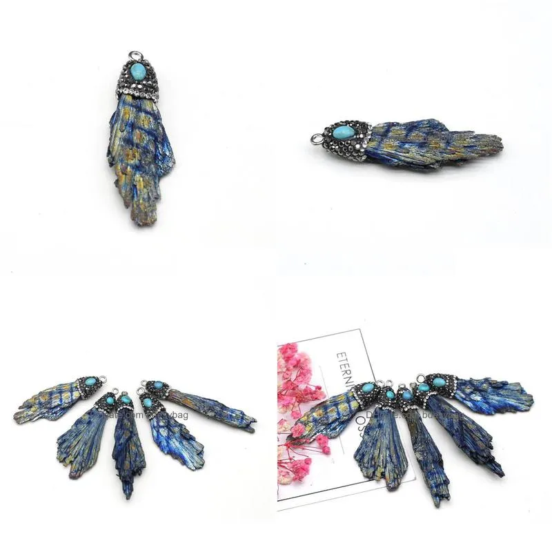 charms phoenix feather blue flame rough stone pendant colorful vintage for jewelry making diy necklace accessories wholesale lotcharms