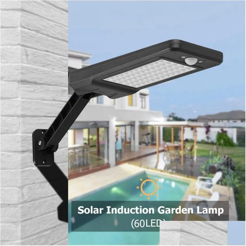 60led solar power motion sensor light outdoor waterproof lighting for garden wall remote control street solar lamp